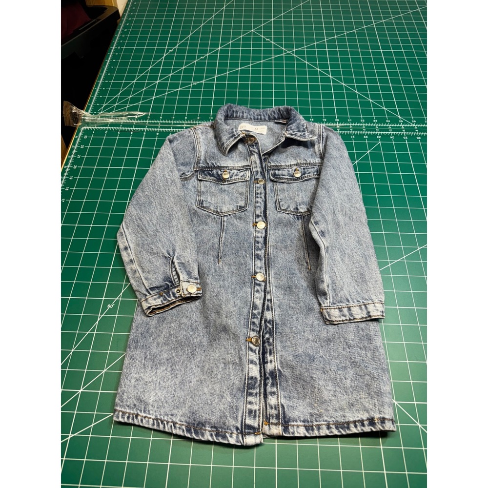 Zara Kids Denim Shirt Dress Blue Acid Wash Button Front Long Sleeve Size 4-5 110